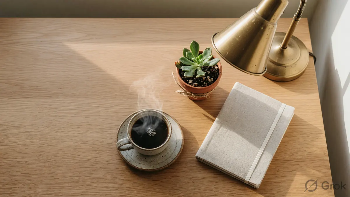 Editorial photograph of a chalkboard beside a small notebook and chalk