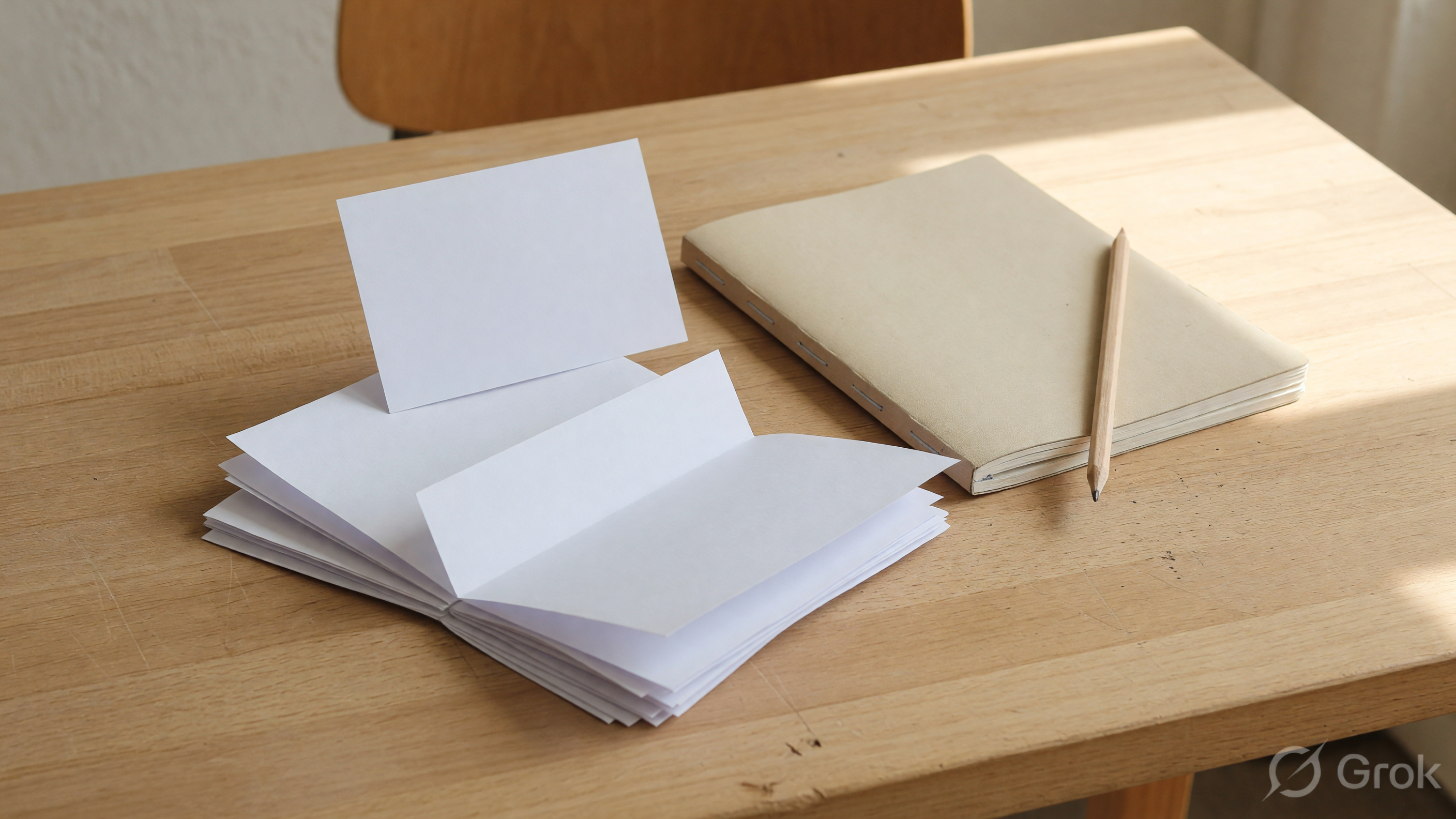 Clean oak desk workspace viewed from above with a ceramic coffee cup, succulent and folded linen notebook.